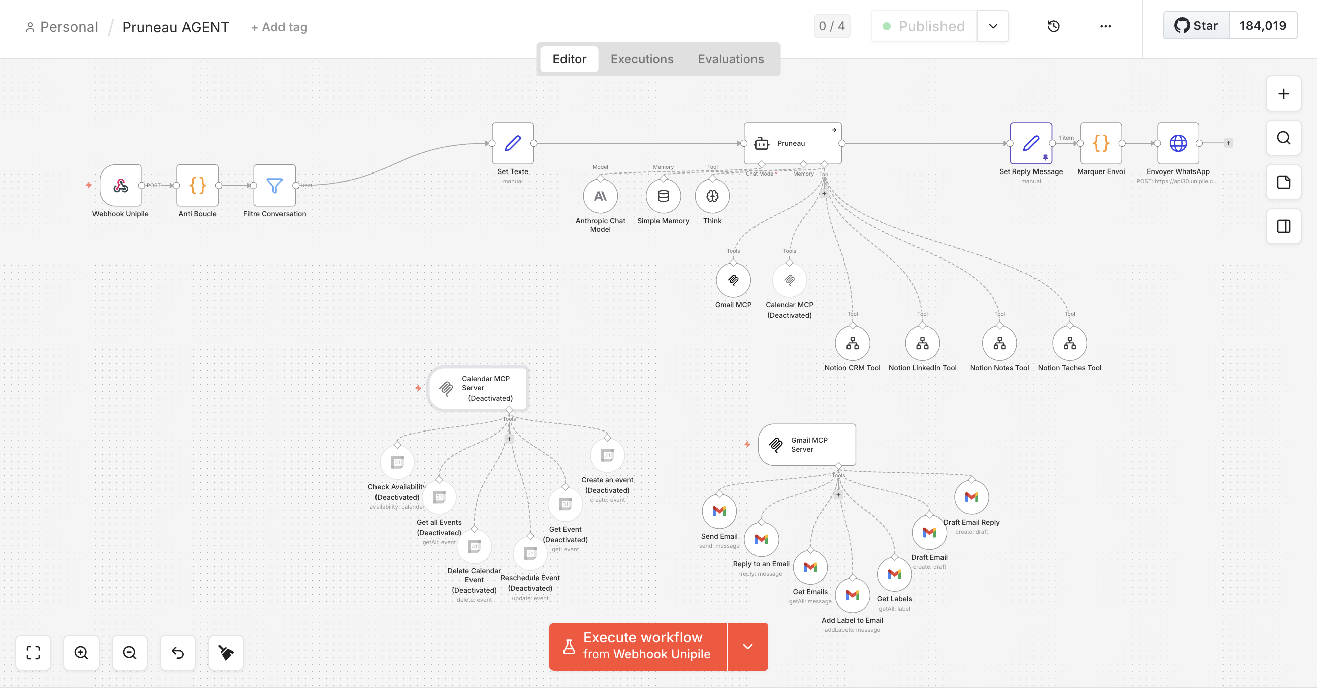 Workflow n8n Pruneau Agent WhatsApp