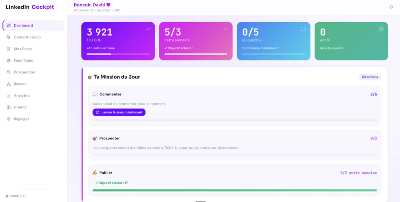LinkedIn Cockpit - Dashboard de croissance