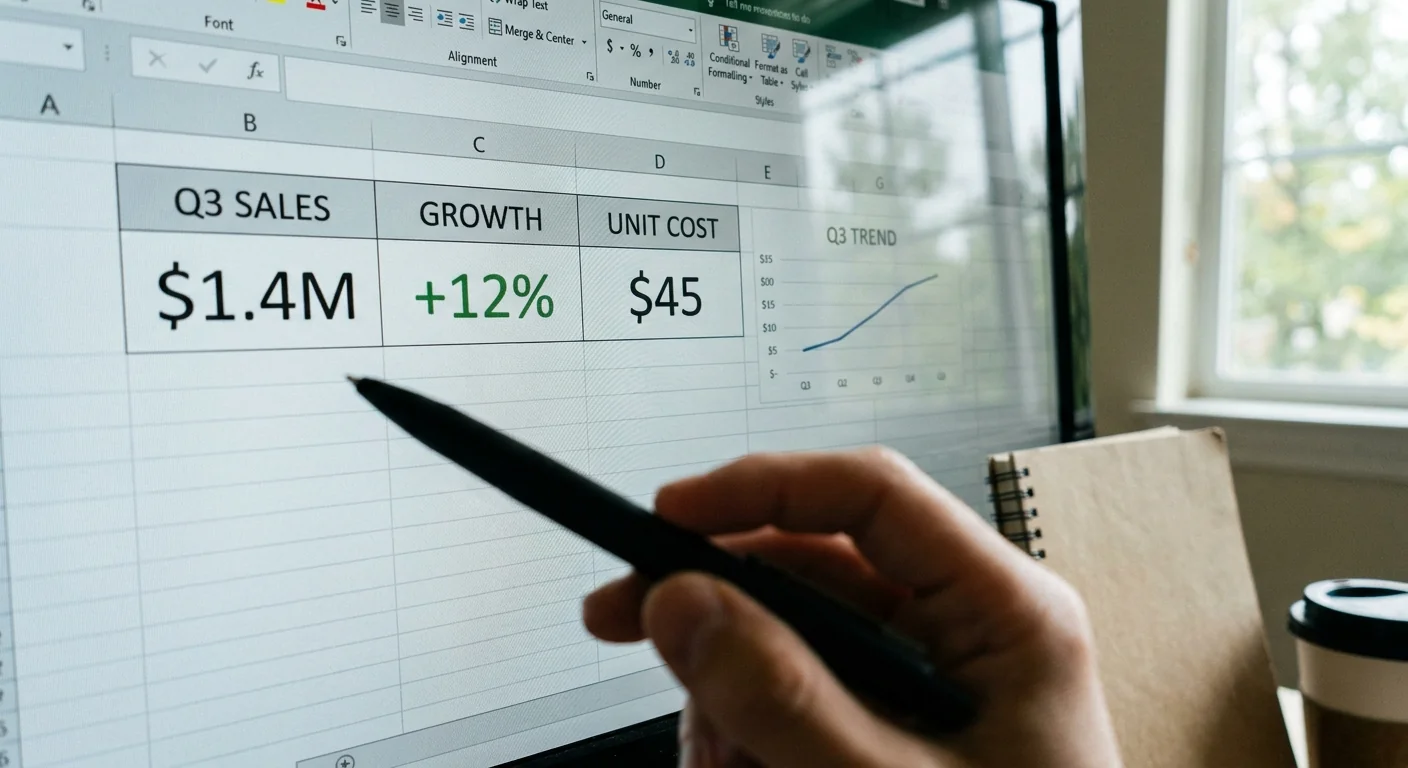 Gros plan sur un écran d'ordinateur affichant des données et un graphique, illustrant un tableau de bord automatisé avant optimisation.