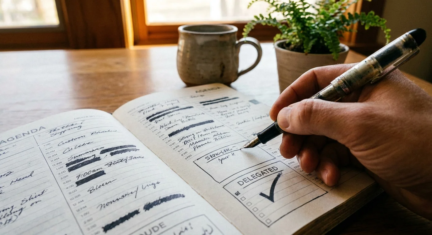 Gros plan sur un agenda professionnel montrant une planification organisée et la délégation de tâches pour gagner en productivité.