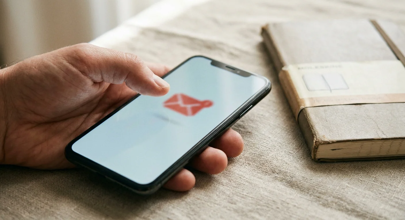 Gros plan sur un smartphone avec notification d'email floue, illustrant le défi de réduire le temps email sur mobile.