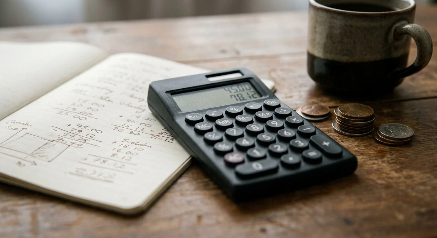 Gros plan sur une calculatrice et un carnet de notes illustrant le calcul complexe du budget réel automatisation et les ressources cachées.